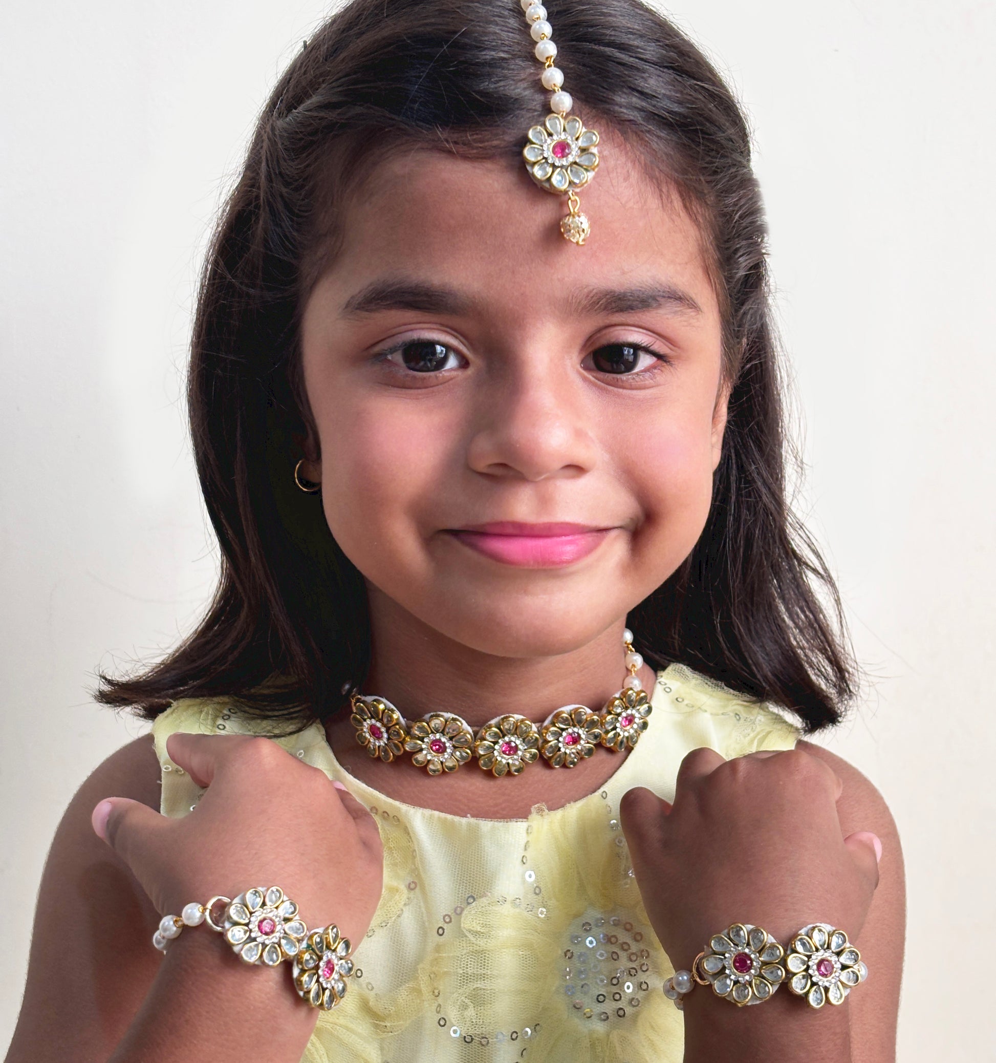Mrigya Kundan Floral Choker, Bracelets & Maang Teeka Set
