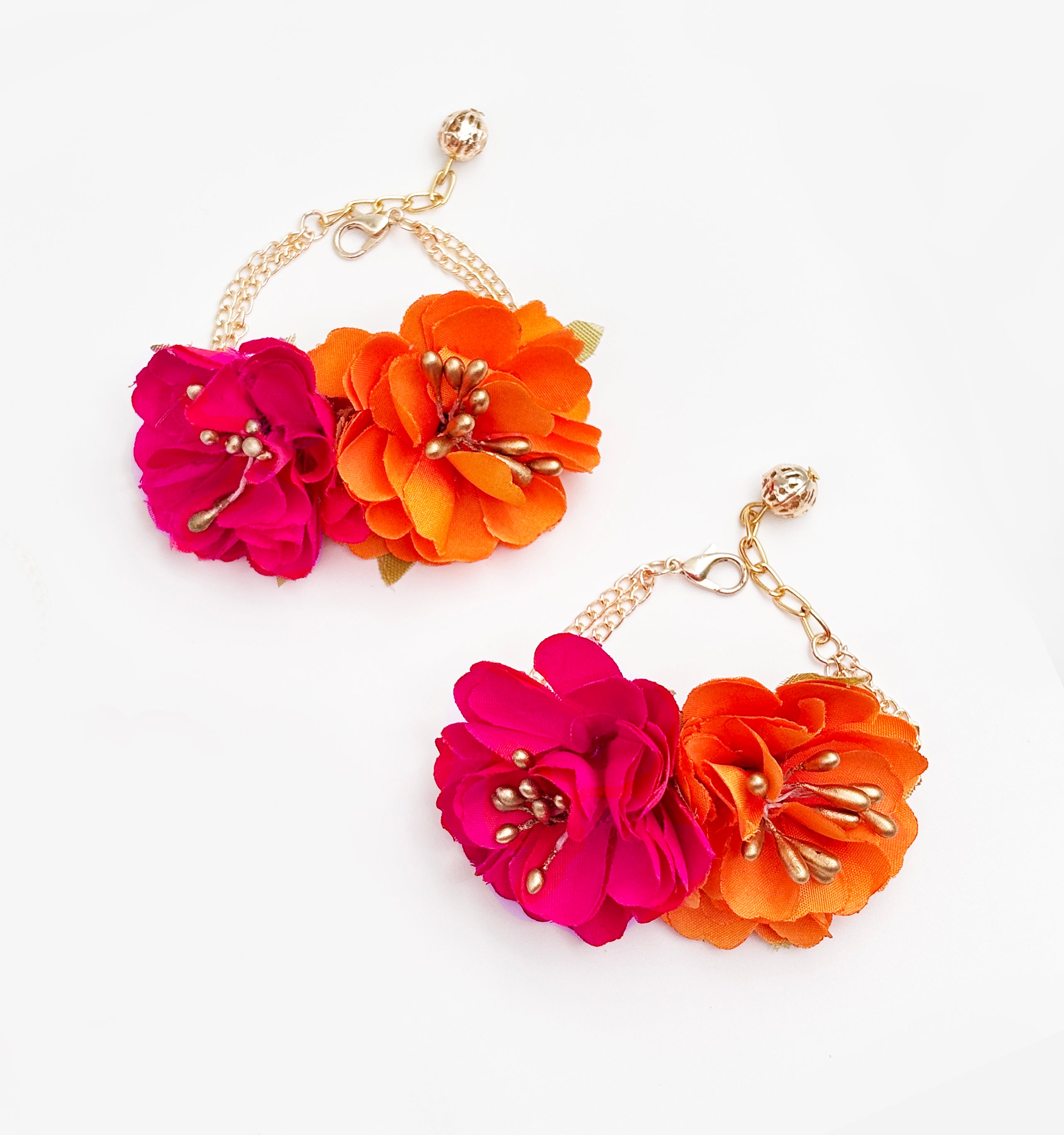 Image of Peehu Floral Bracelets & Maang Teeka Set (Orange)