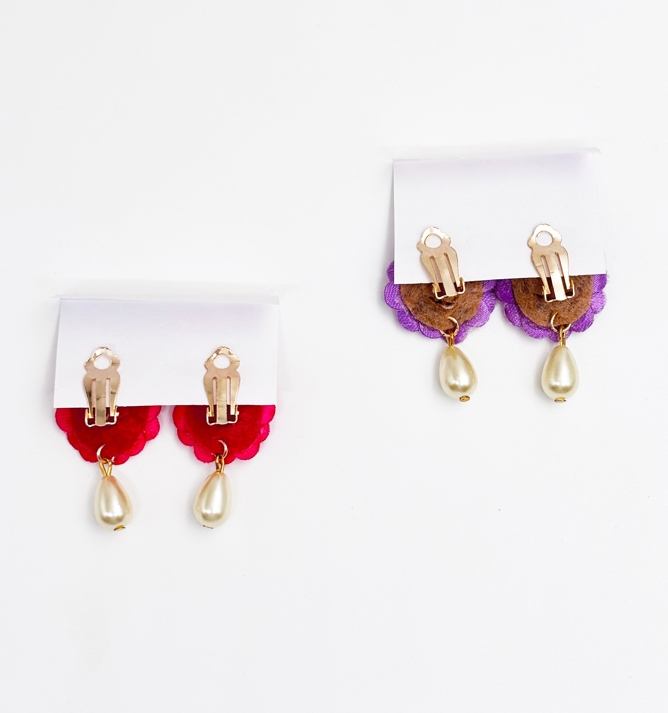 Image of Set of 2 Floral Clip-On Earrings with Pearl Drop