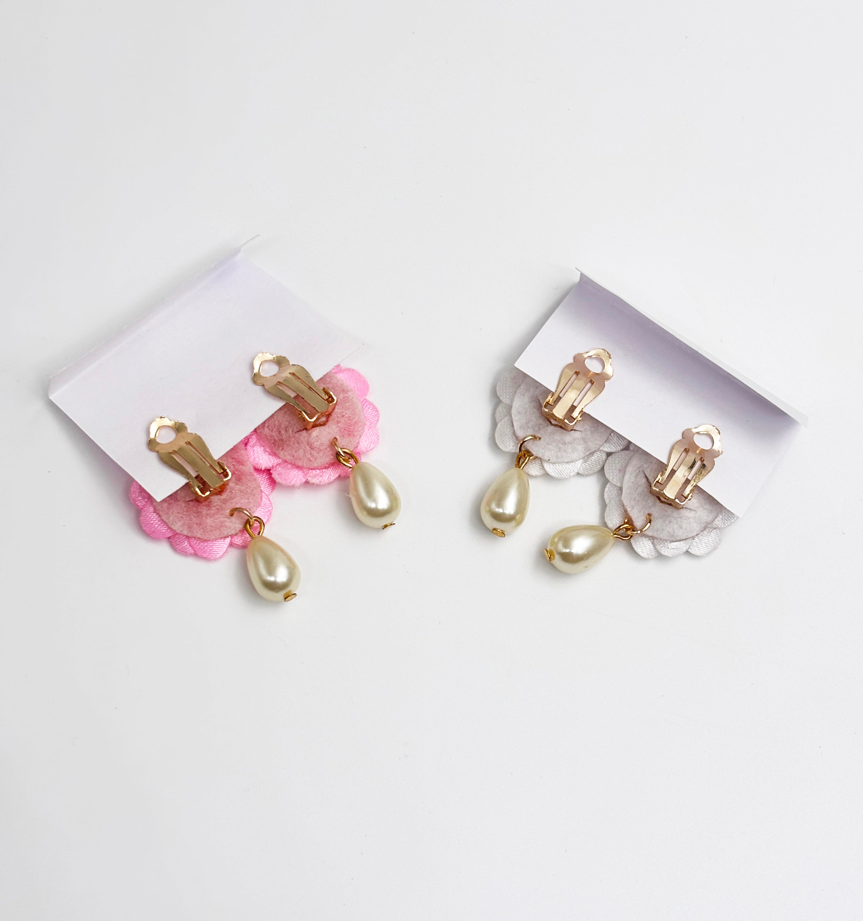 Set of 2 Floral Clip-On Earrings with Pearl Drop