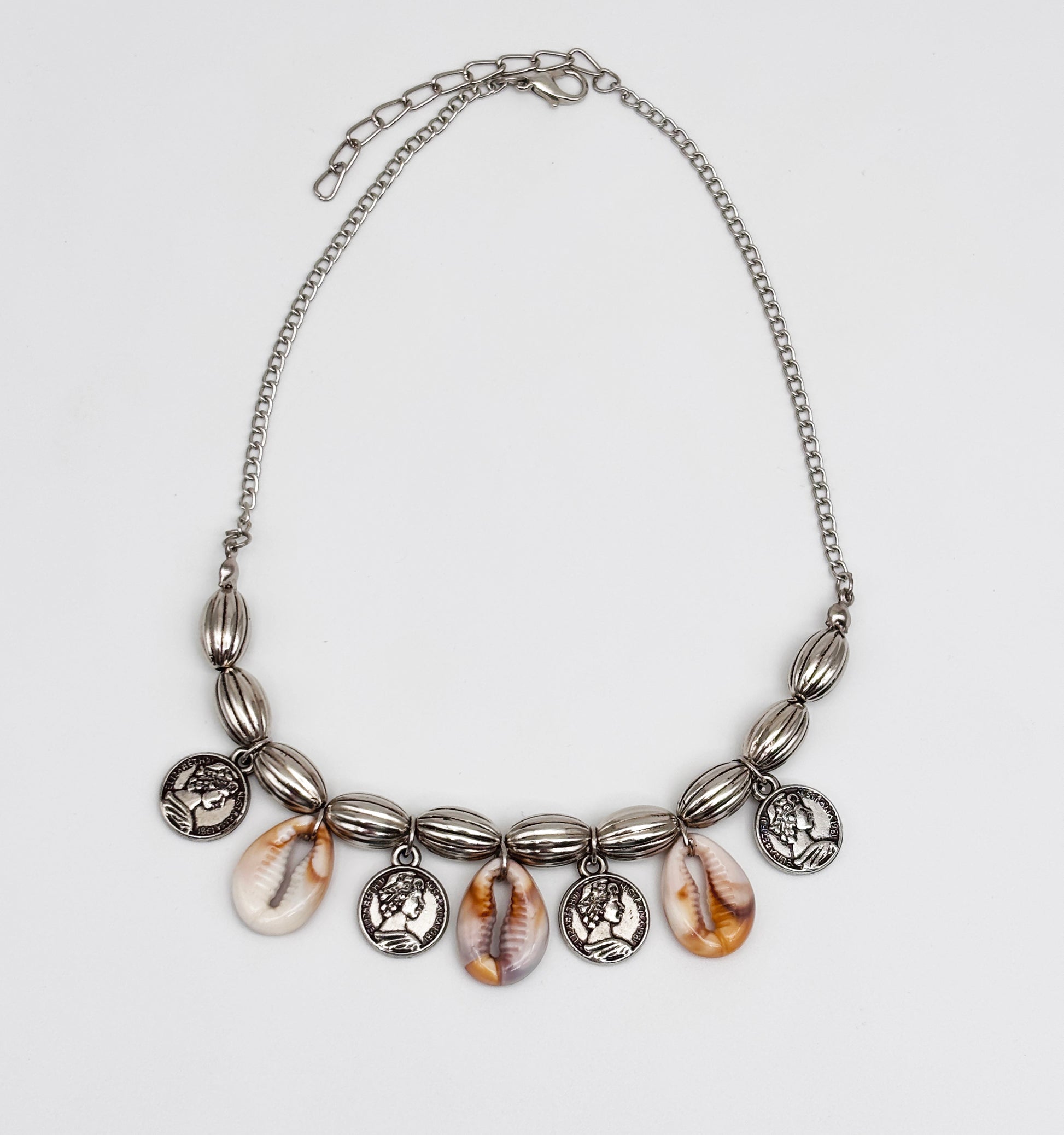Navratri Shell & Coin Necklace - Oxidised Silver