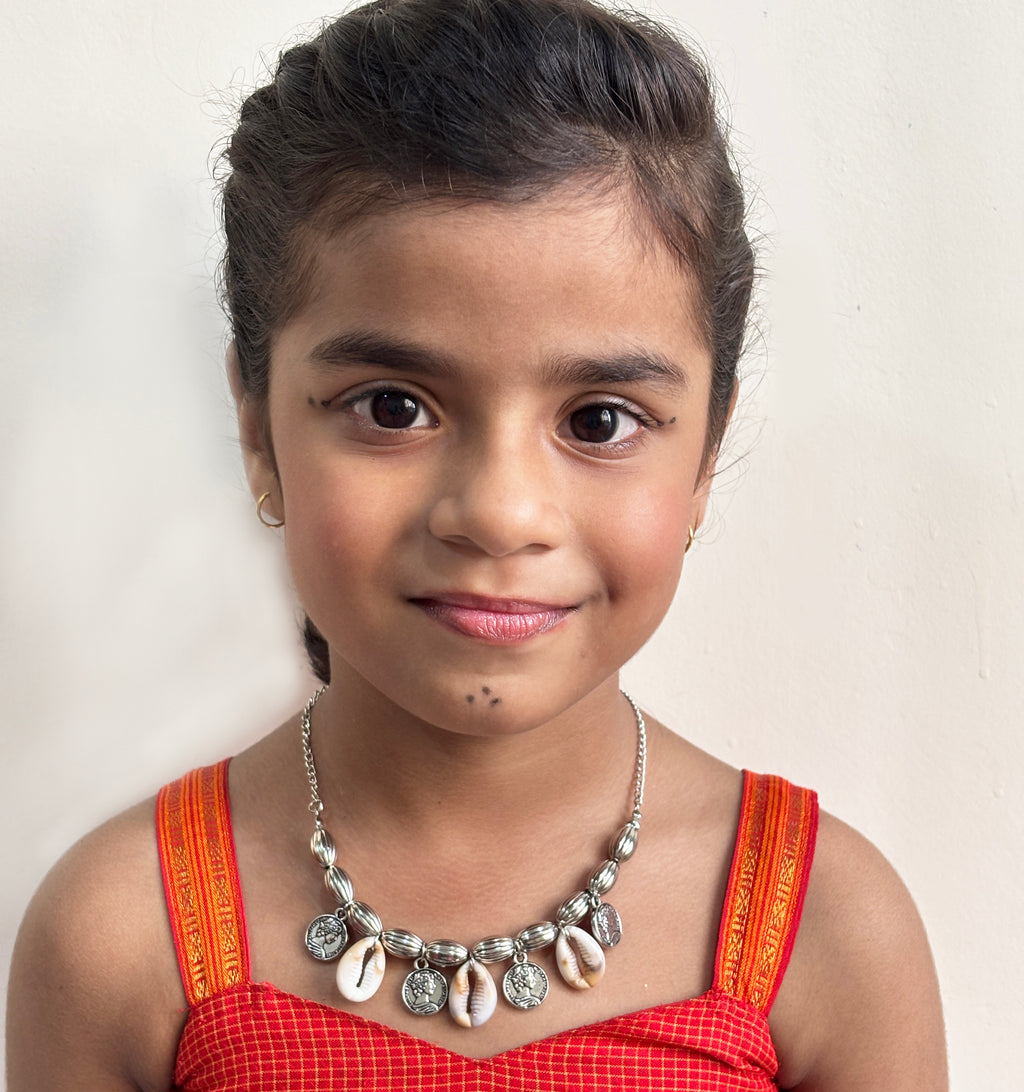 Navratri Shell & Coin Necklace - Oxidised Silver