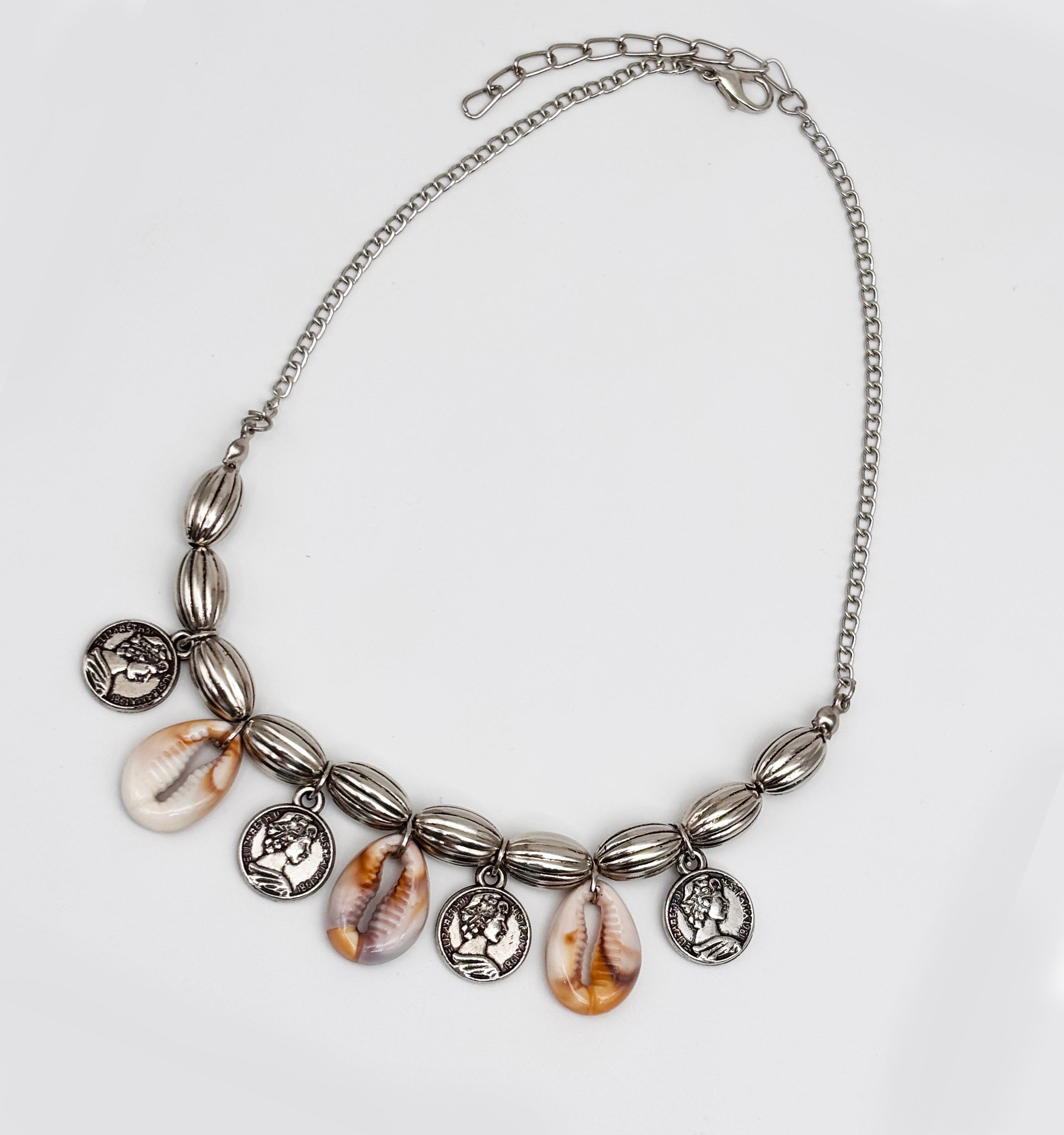 Navratri Shell & Coin Necklace - Oxidised Silver