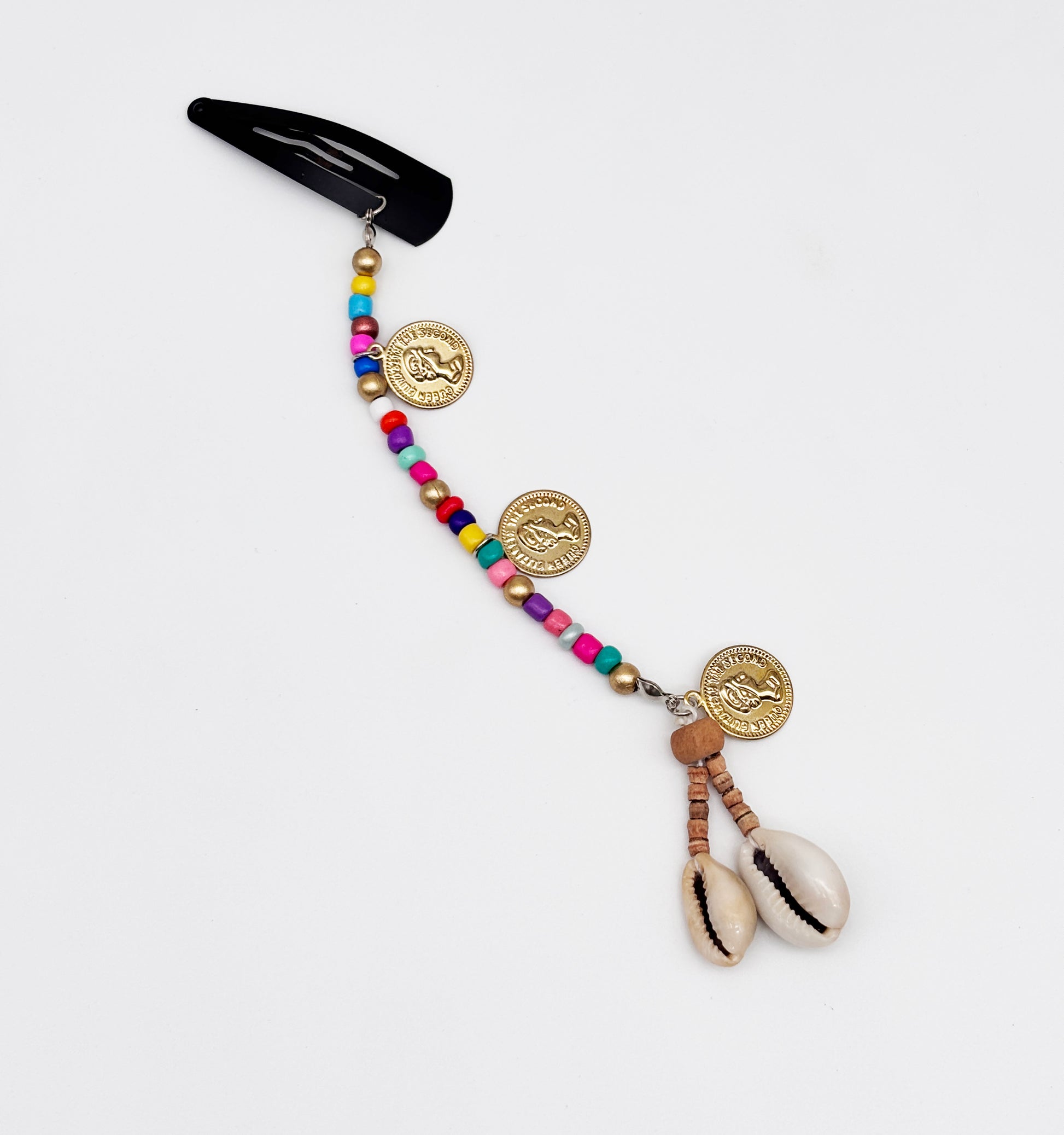 Navratri Dangling Beads Shell & Coin Detailed Hair Clip - Multi Colour