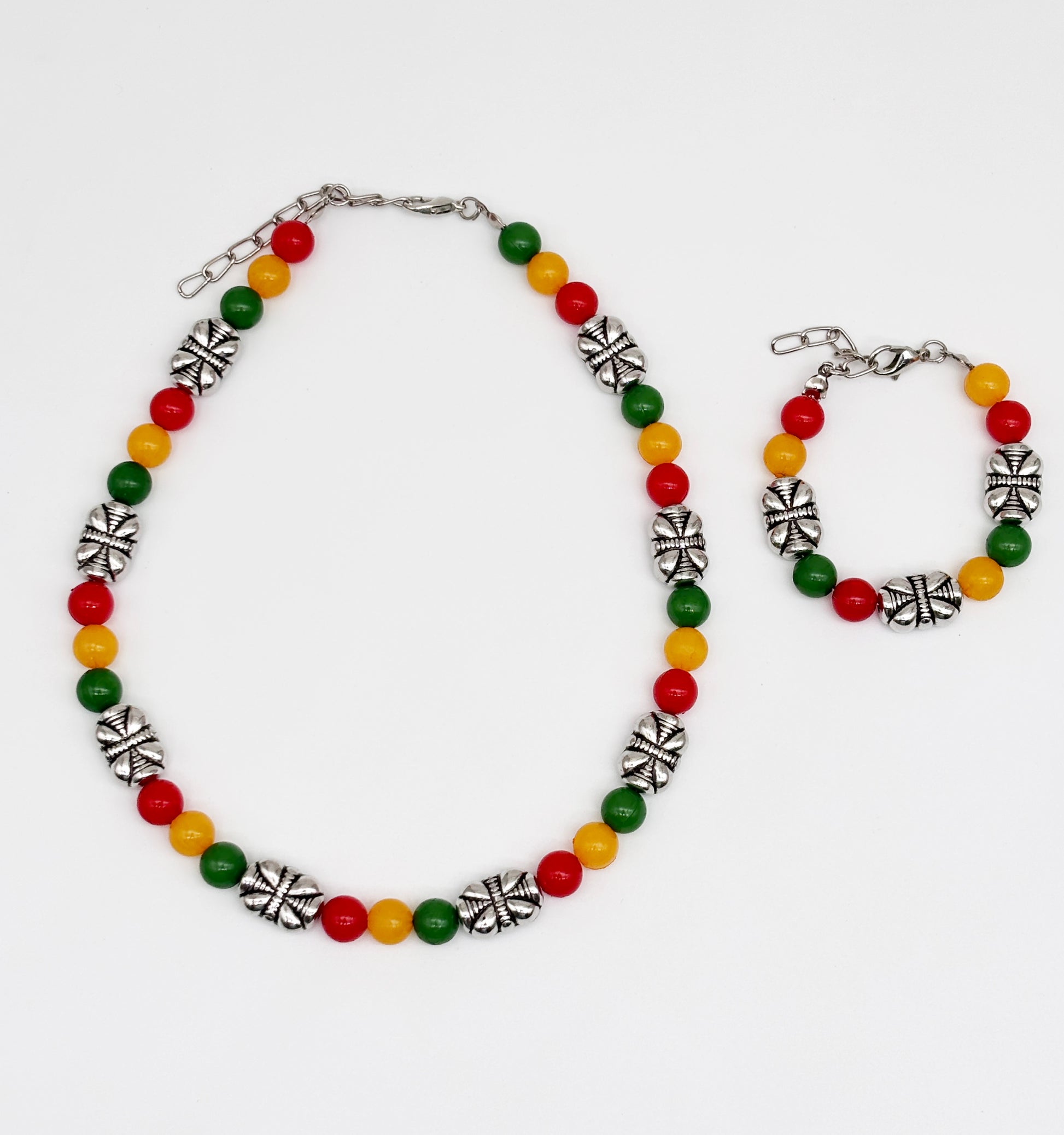 Beaded Necklace & Bracelet Set- Red & Yellow