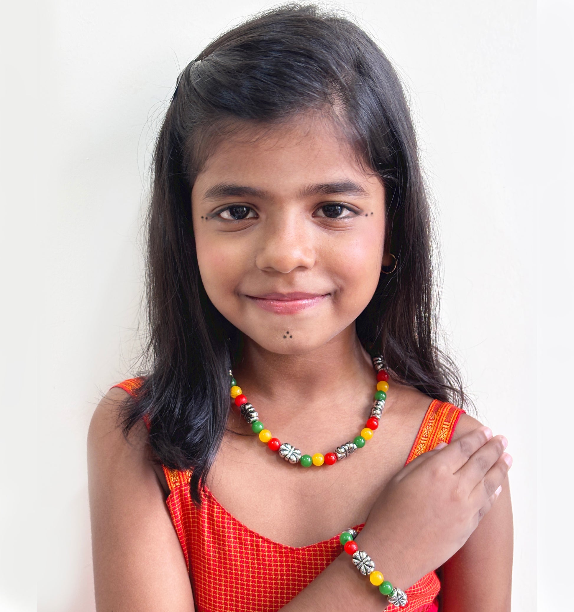 Beaded Necklace & Bracelet Set- Red & Yellow