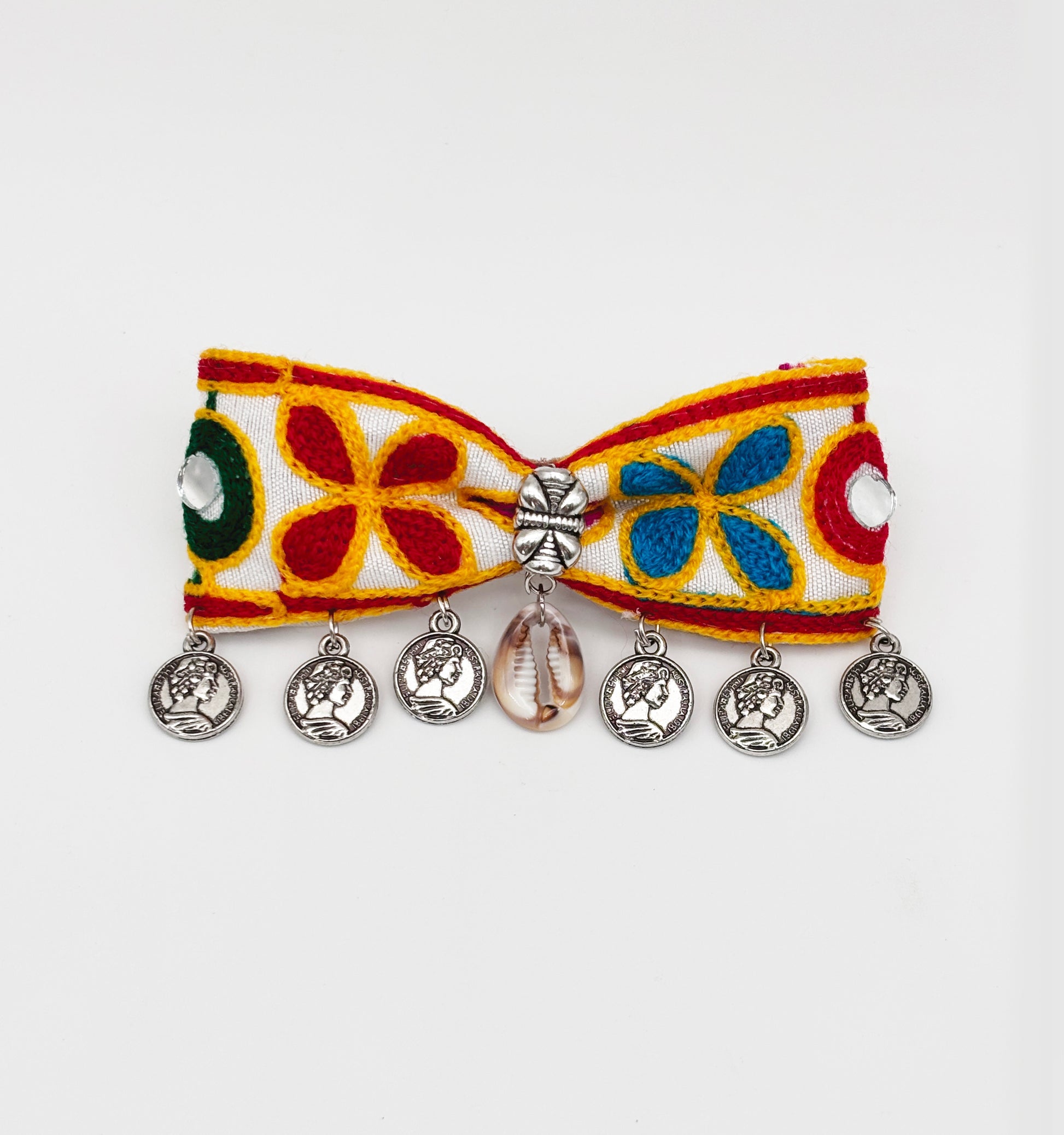 Rangeen Dangling Coins  Bow Clip - Off white, Multicoloured