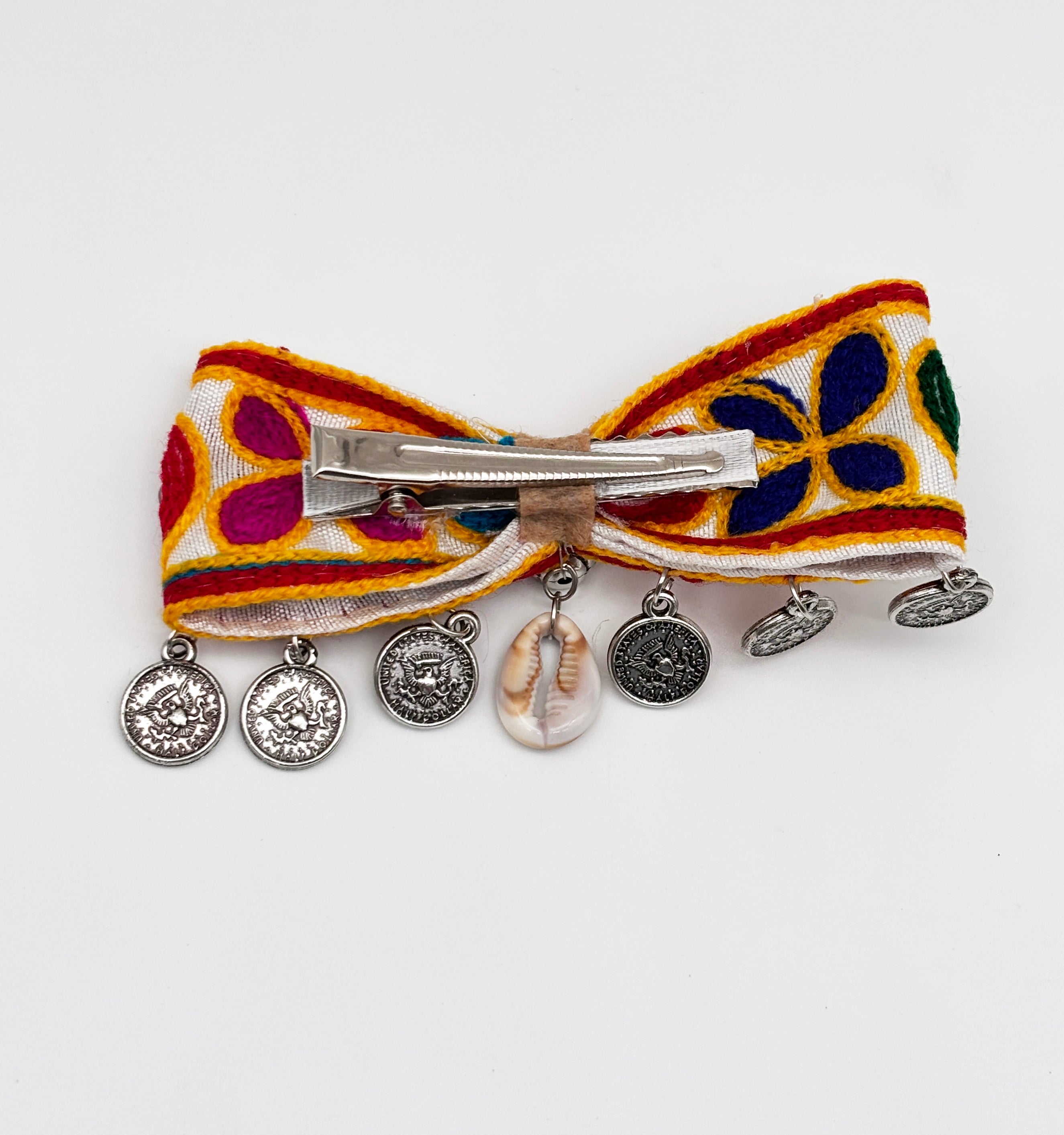 Rangeen Dangling Coins  Bow Clip - Off white, Multicoloured