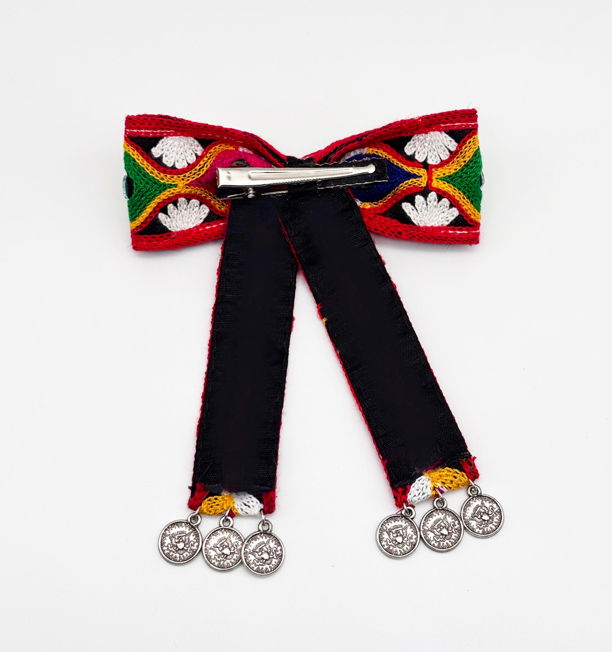 Rangeeli Mirror & Dangling Coins  Bow Clip - Black & Multicolour