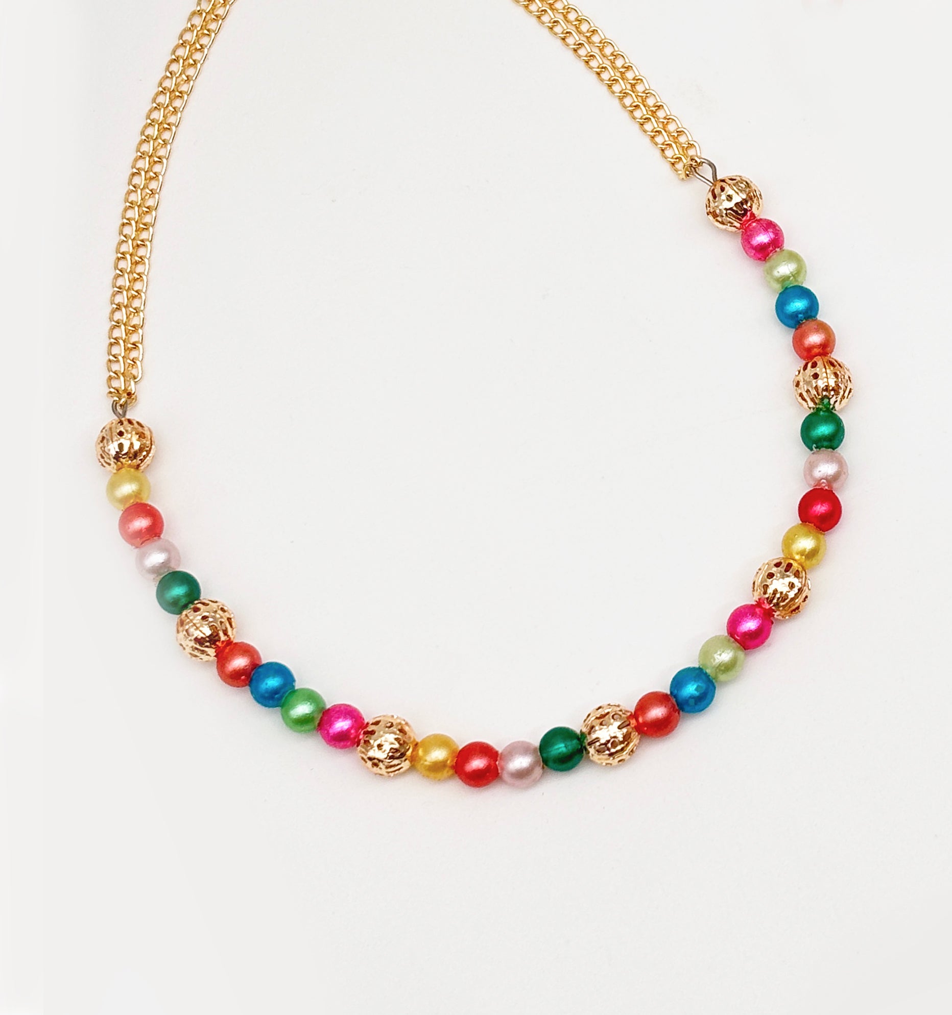 Navrang Beaded Choker, 2 Bracelets & Maang Teeka Set- Multicolour