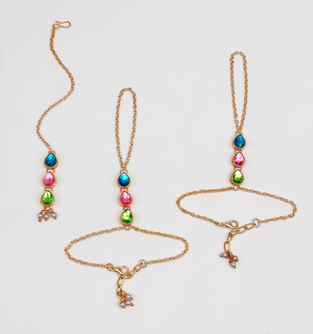 Tarang Kundan 2 Haath Phools & Maang Teeka Set- Multicolour