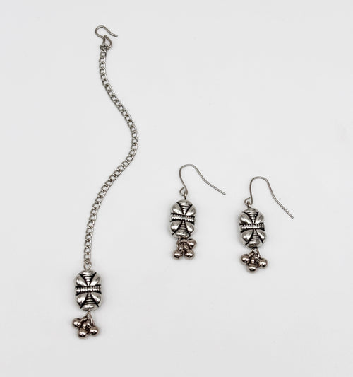 Bead Drop Maang Teeka & Earrings Set- Oxidised Silver