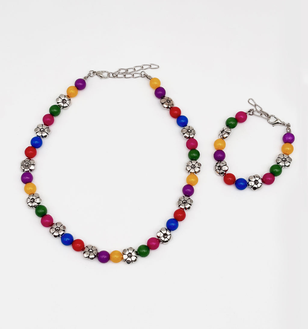 Beaded Necklace & Bracelet Set- Multicoloured