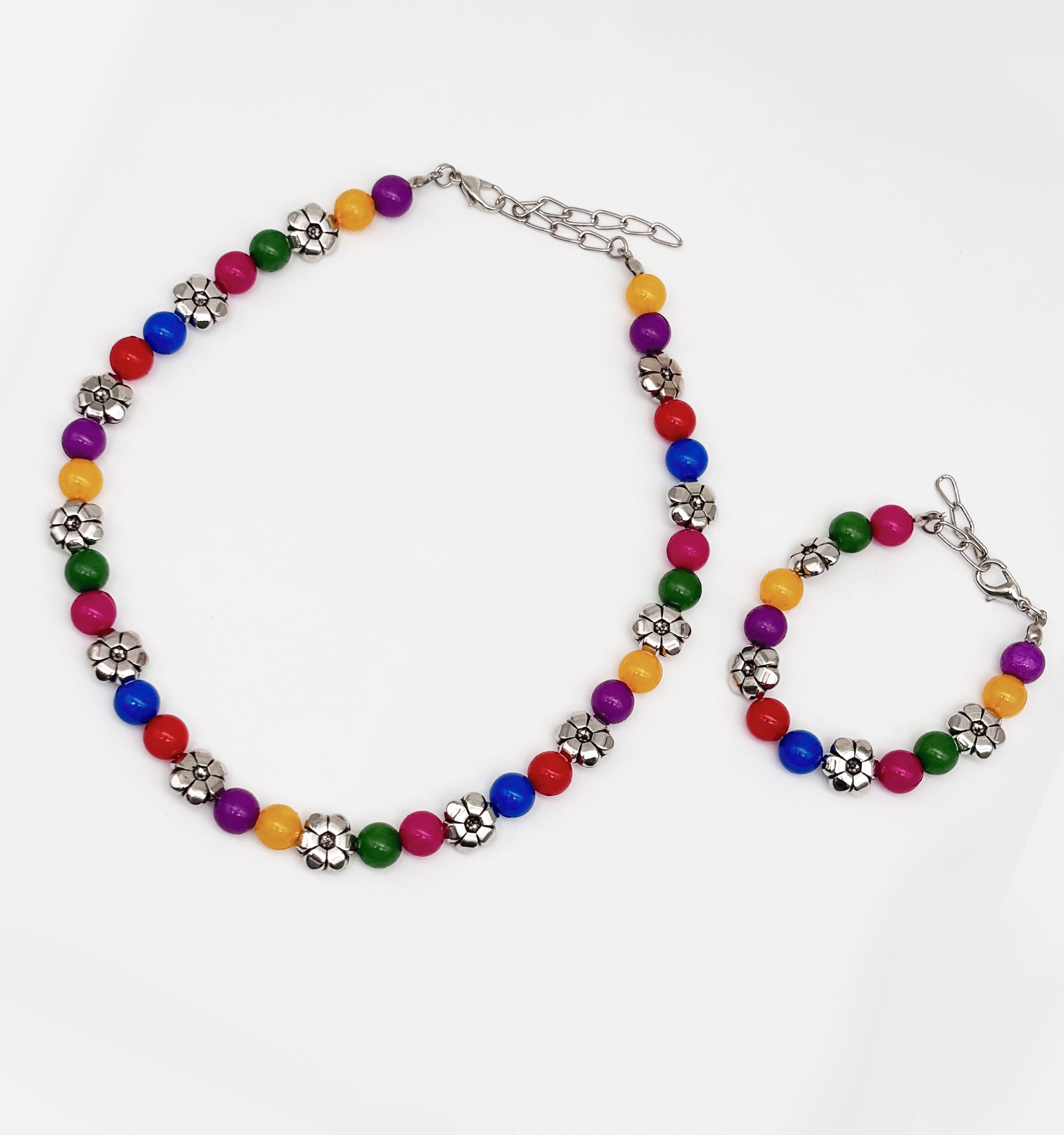 Image of Beaded Necklace & Bracelet Set- Multicoloured