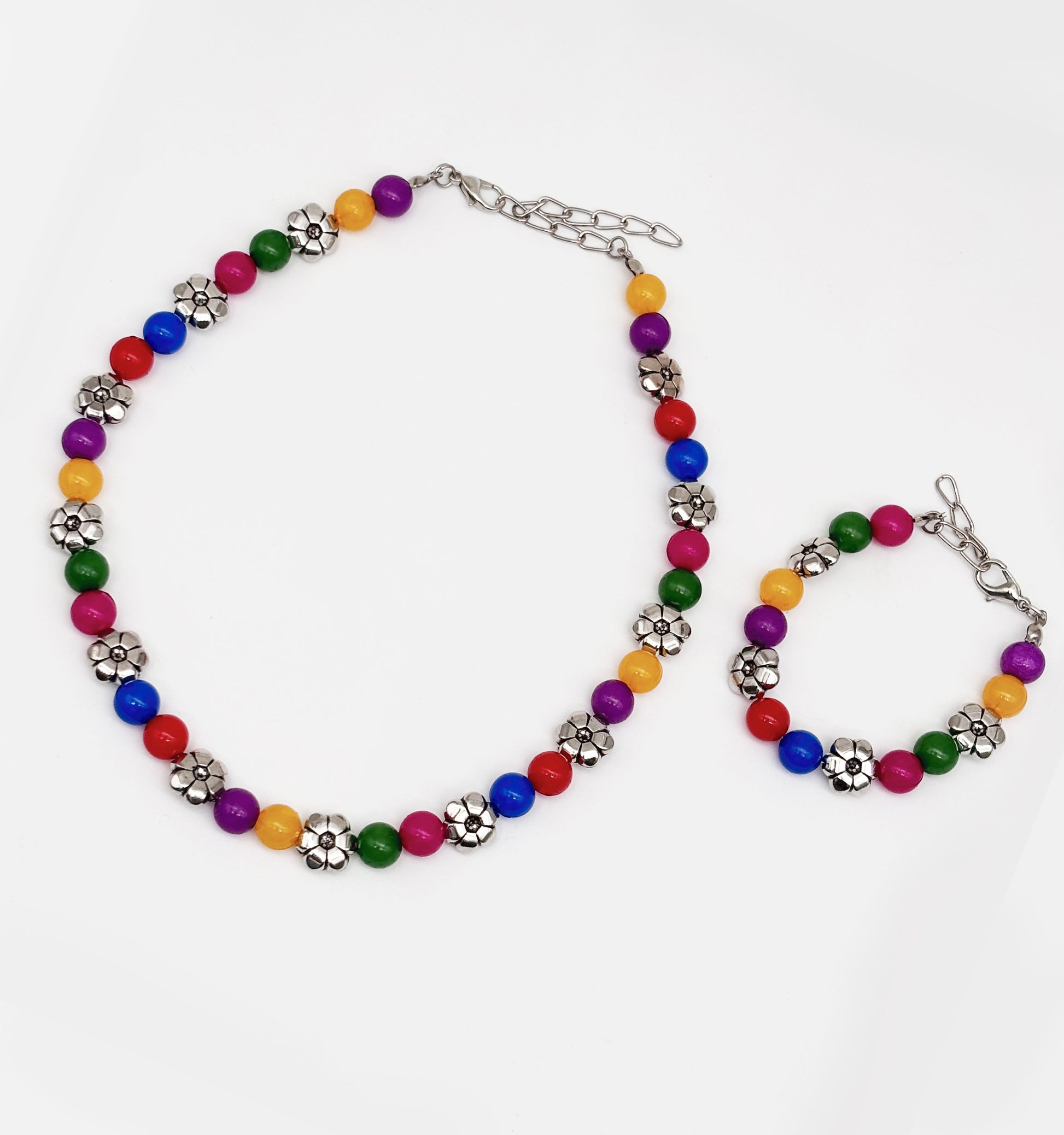 Beaded Necklace & Bracelet Set- Multicoloured