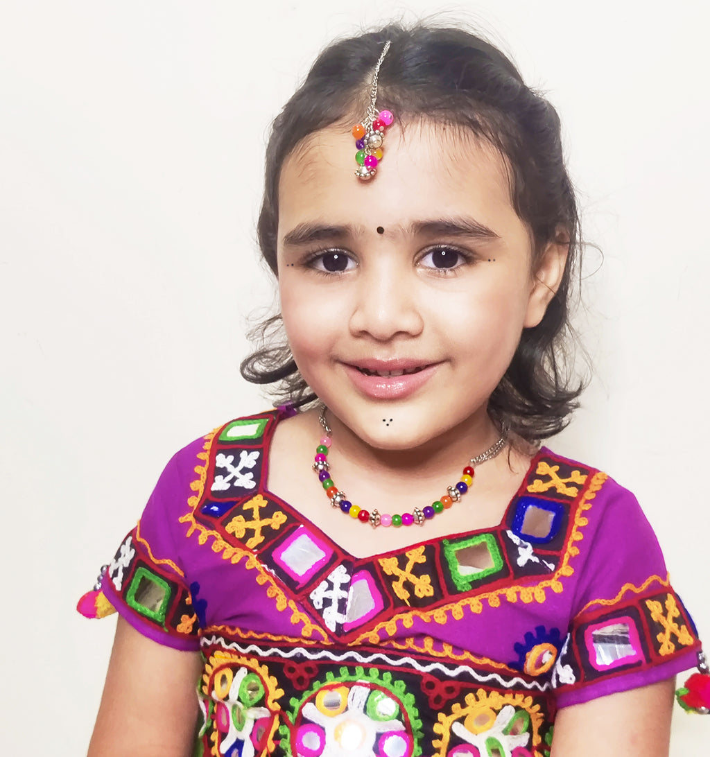 Rangeen Beaded Choker, 2 Bracelets & Maang Teeka Set - Multicolour