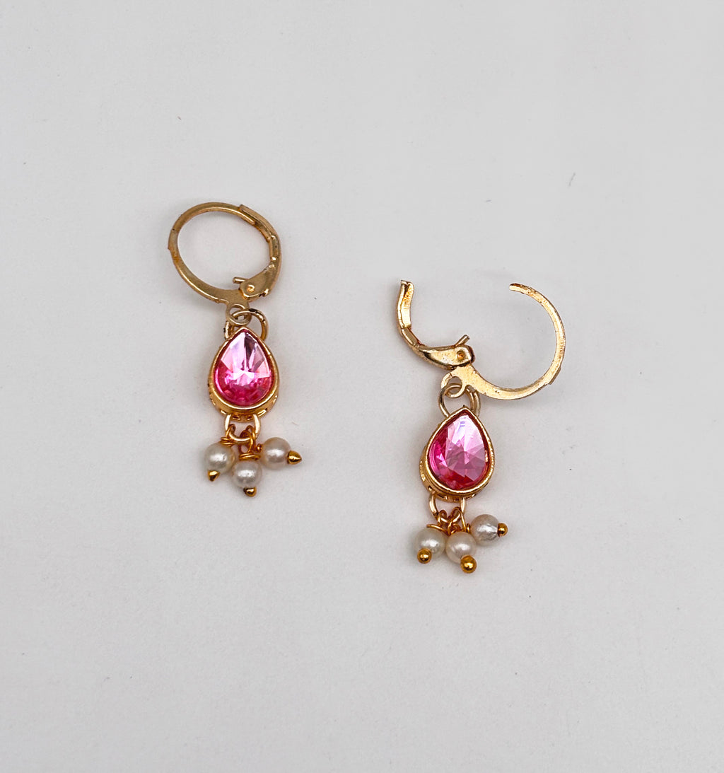 Dainty Kundan Earrings- Pink