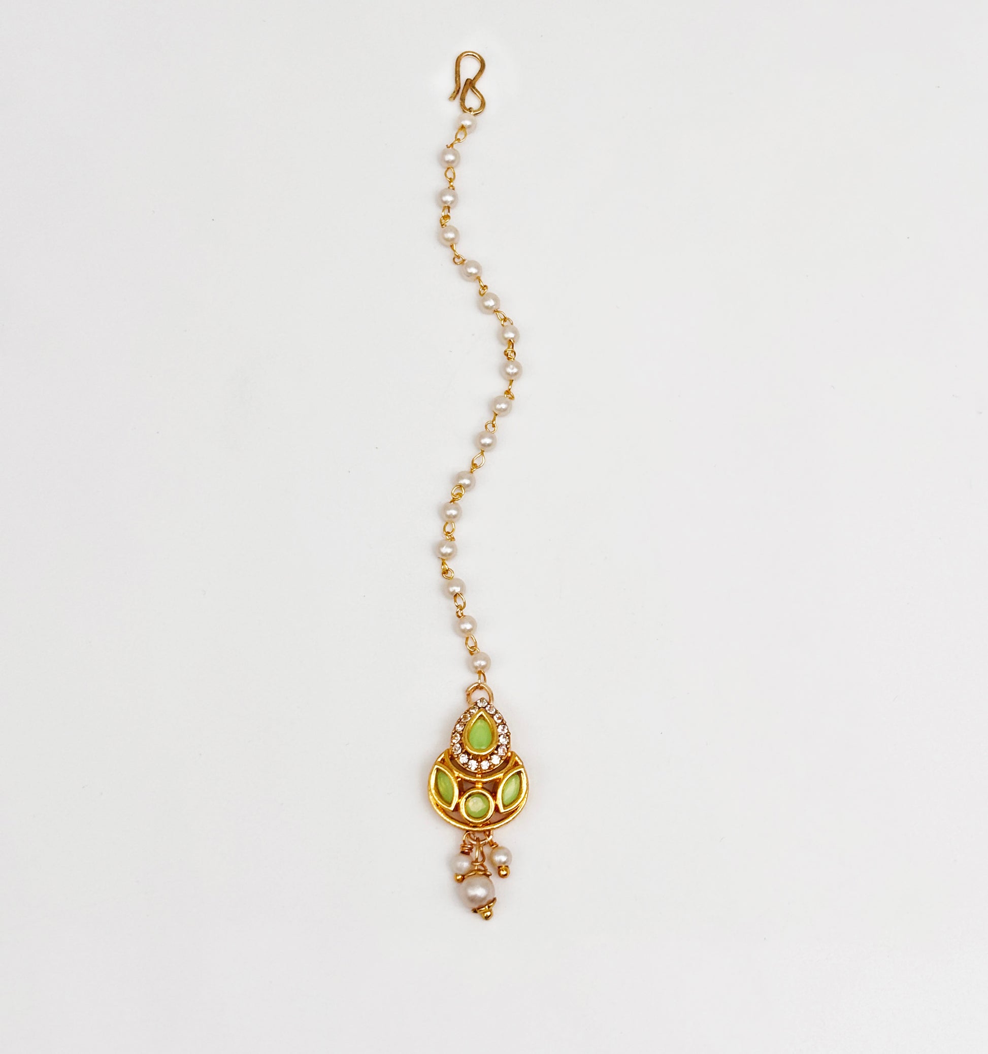 Kundan & Crystals Drop Maang Teeka - Light Green