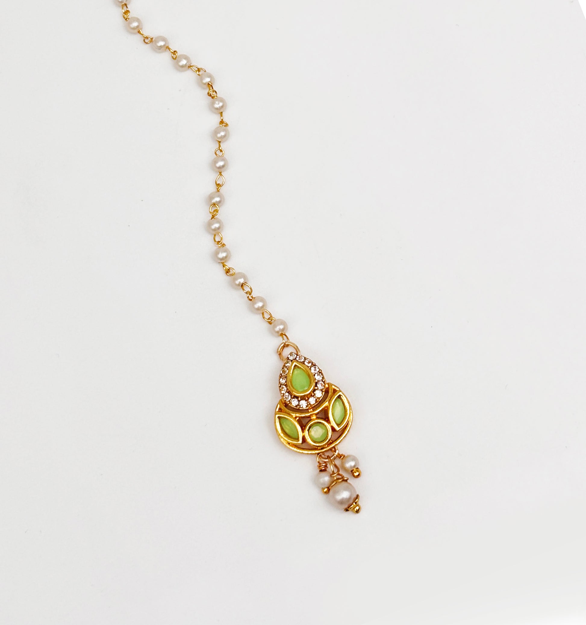 Kundan & Crystals Drop Maang Teeka - Light Green