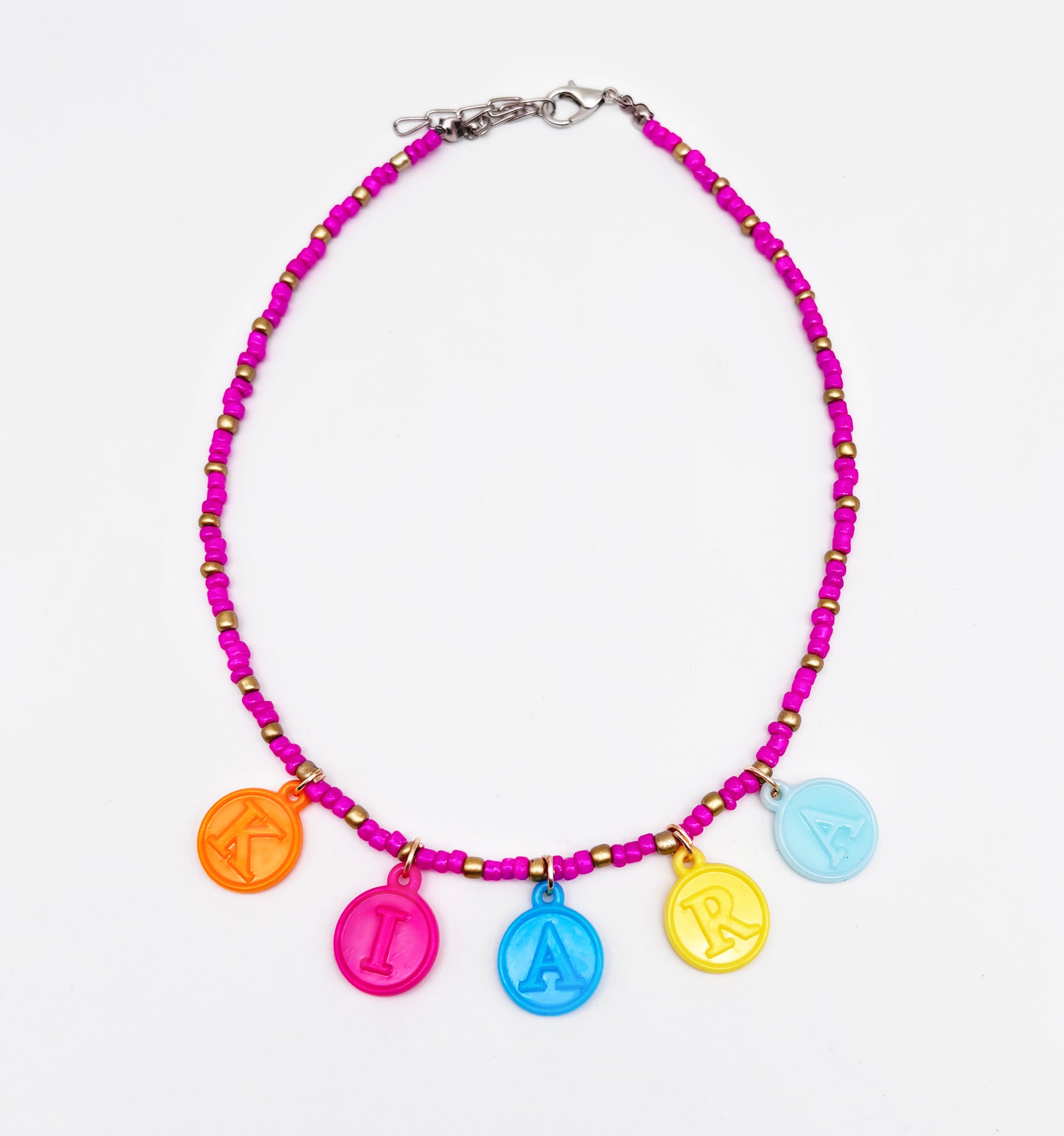 Seed Beaded Personalised Name Charms Necklace- Multicoloured