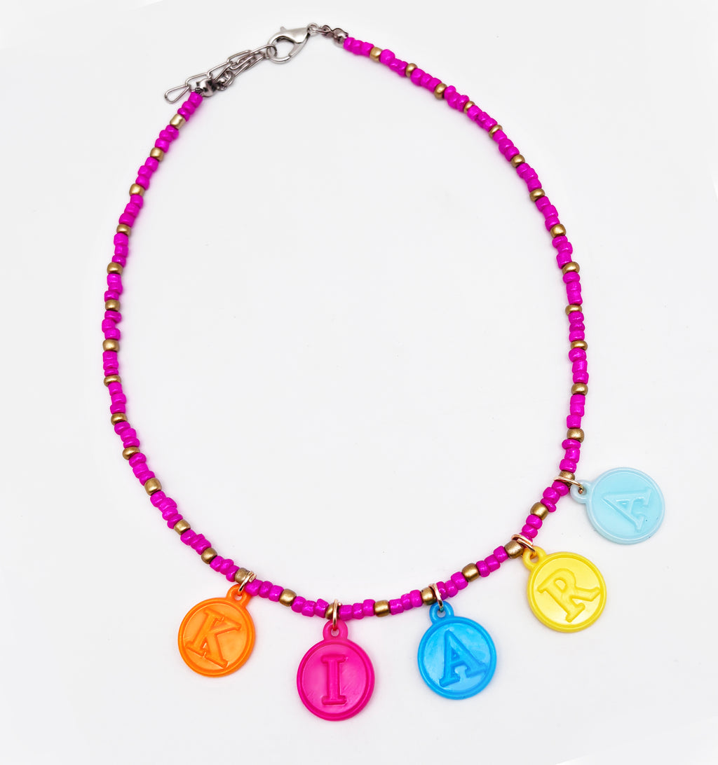 Seed Beaded Personalised Name Charms Necklace- Multicoloured