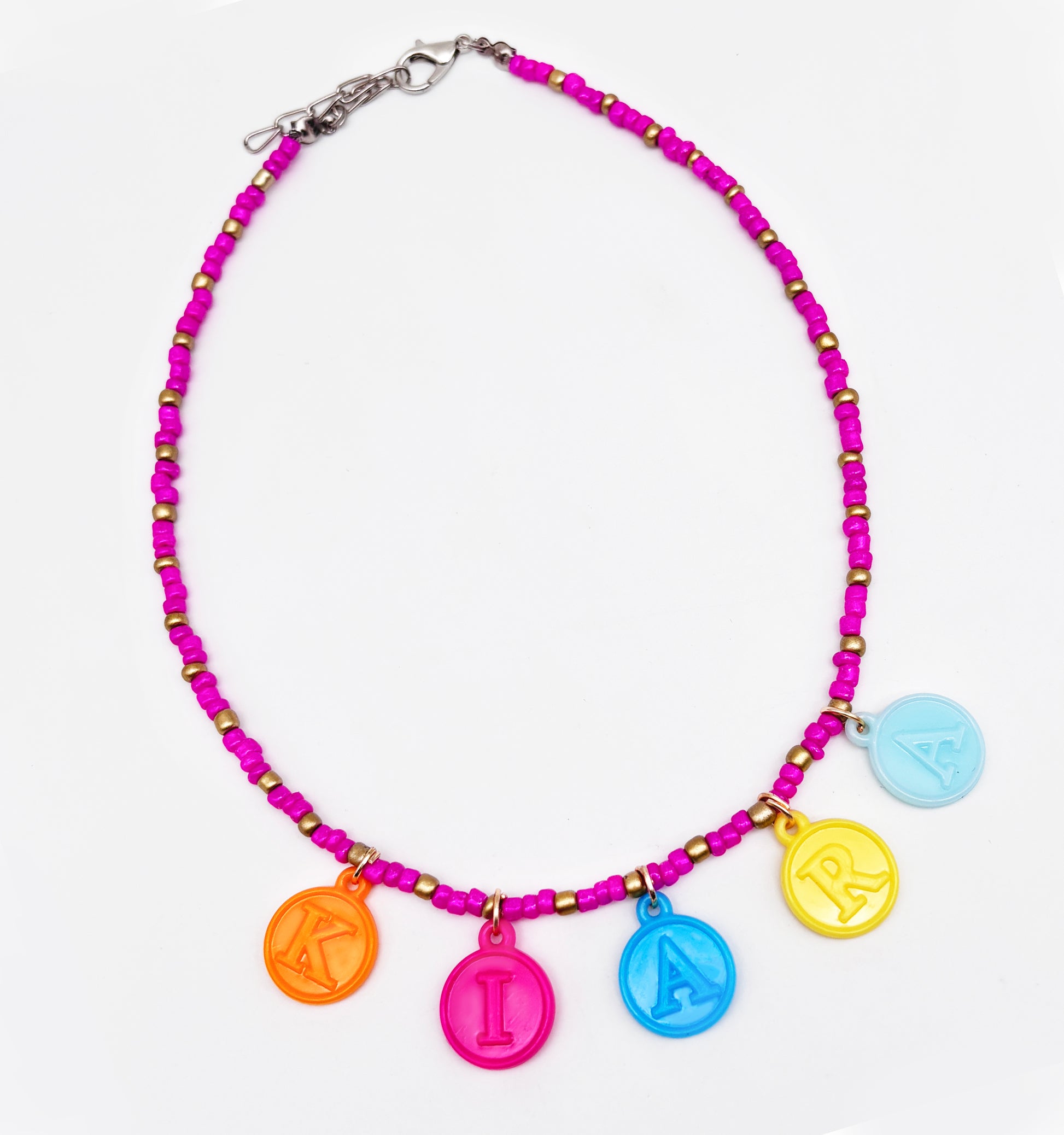 Seed Beaded Personalised Name Charms Necklace- Multicoloured