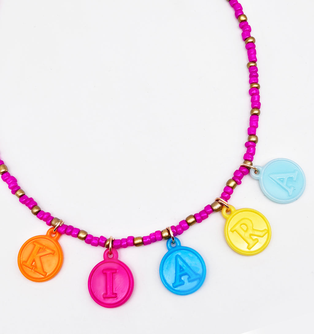 Seed Beaded Personalised Name Charms Necklace- Multicoloured