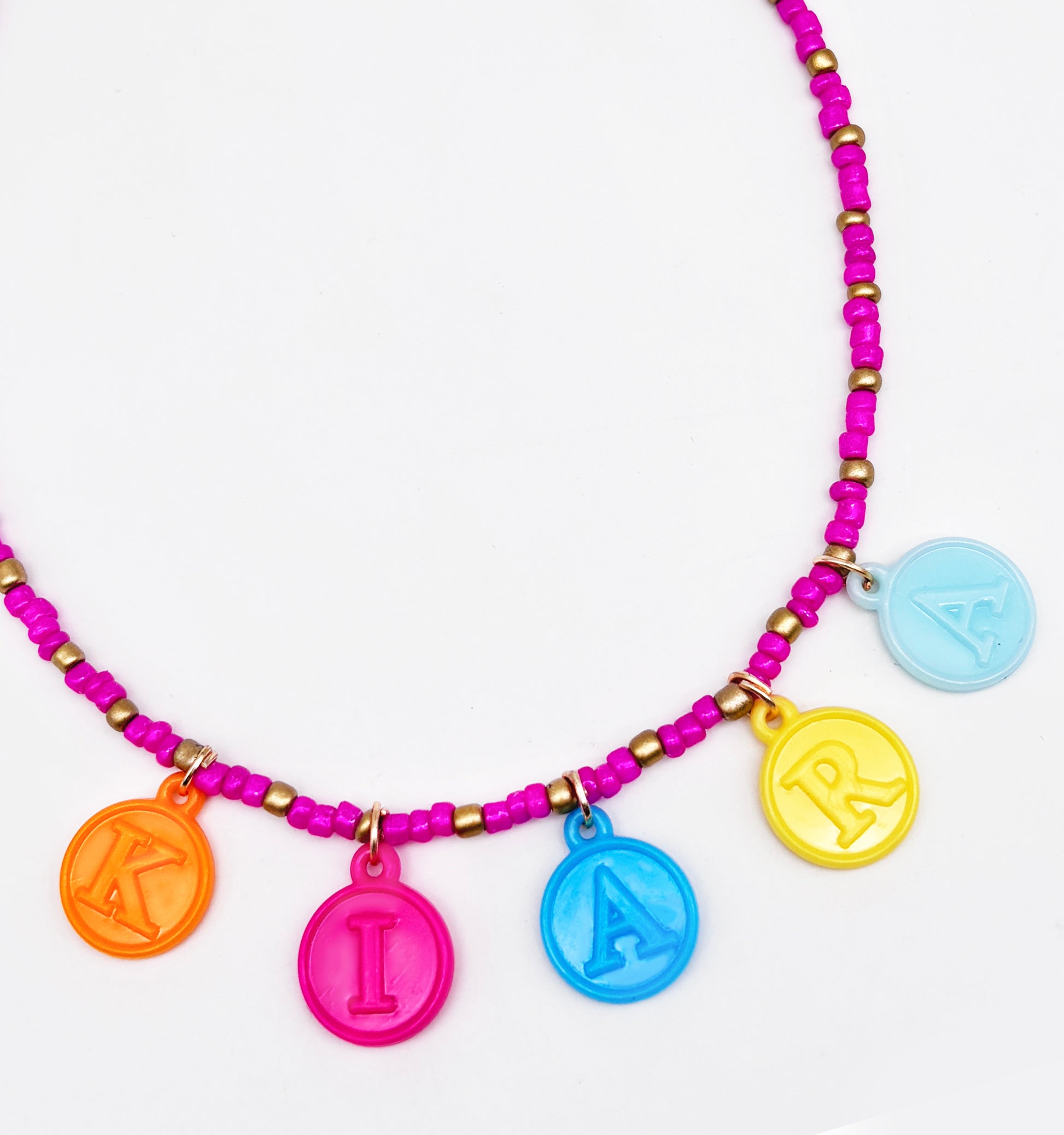 Seed Beaded Personalised Name Charms Necklace- Multicoloured