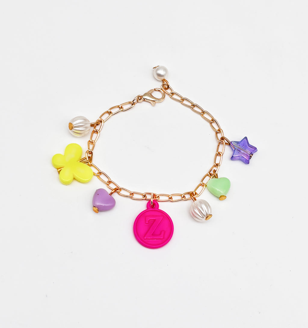 Butterfly & Hearts Charmed Personalised Bracelet- Multicoloured