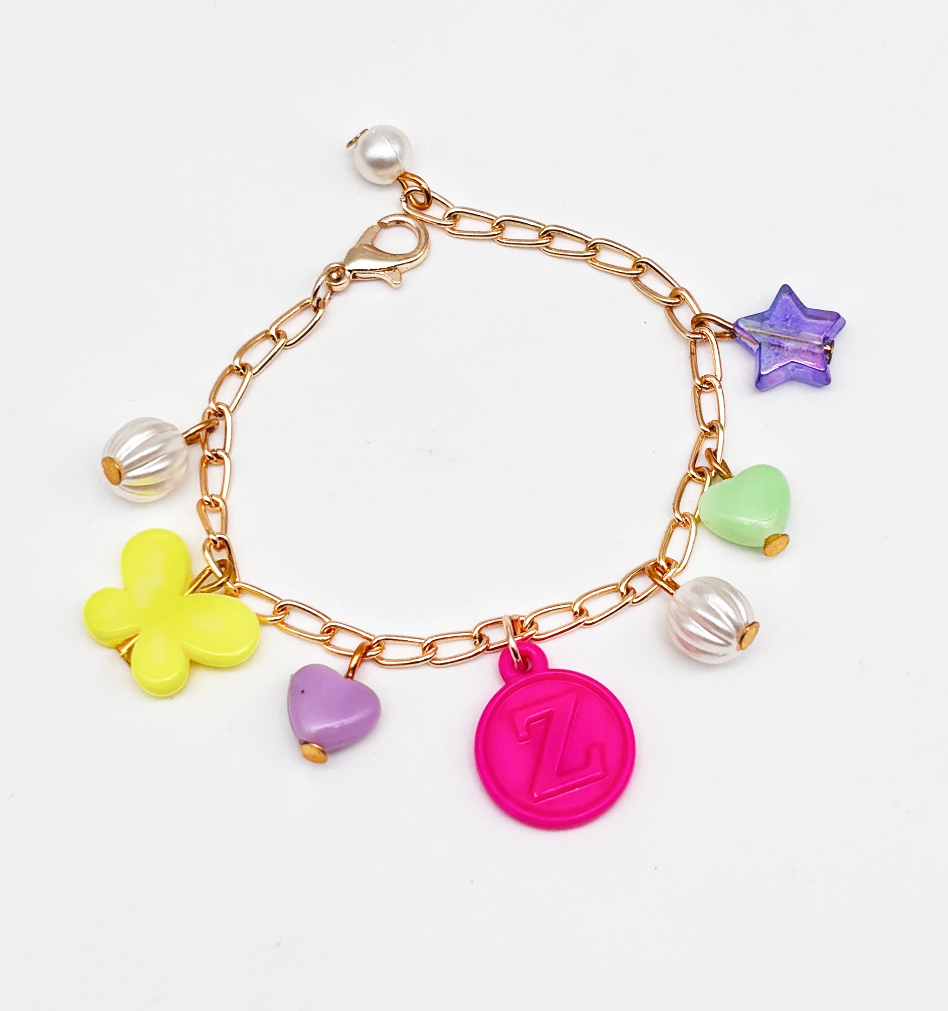 Butterfly & Hearts Charmed Personalised Bracelet- Multicoloured
