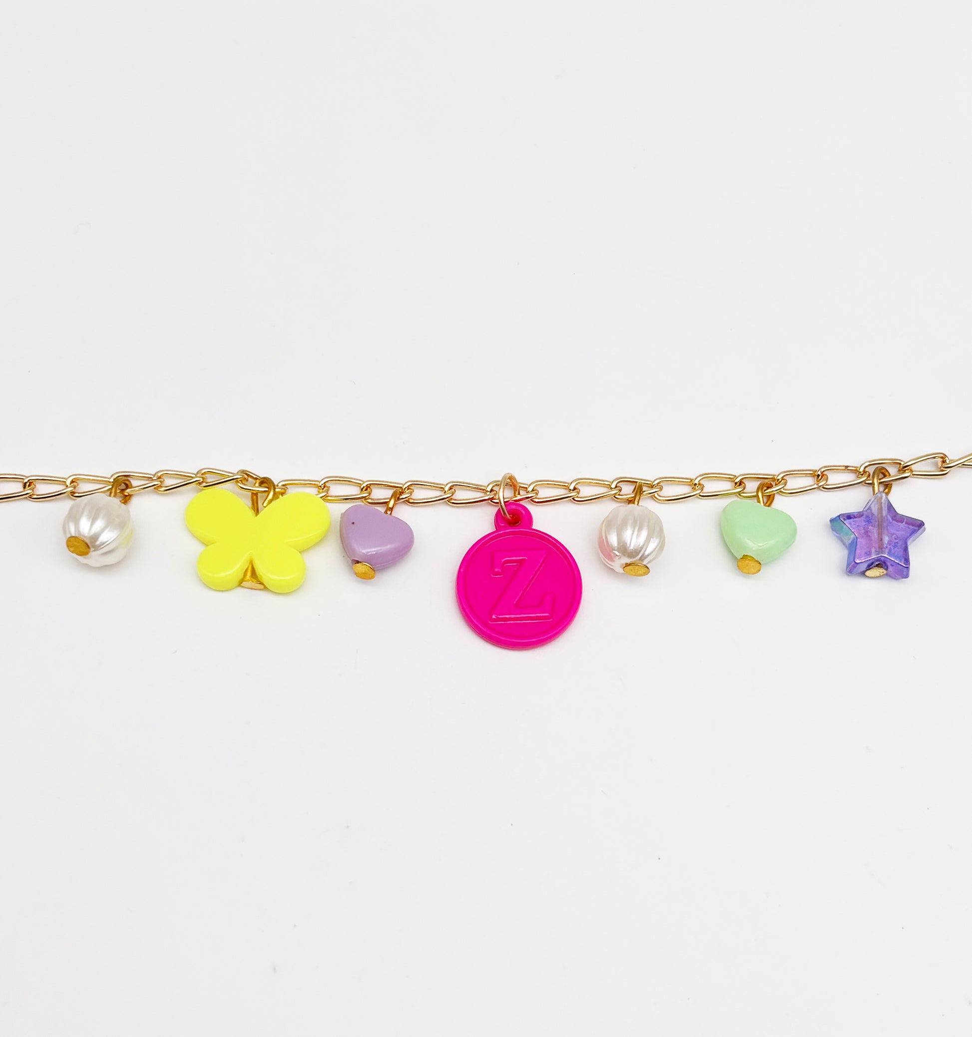 Butterfly & Hearts Charmed Personalised Bracelet- Multicoloured