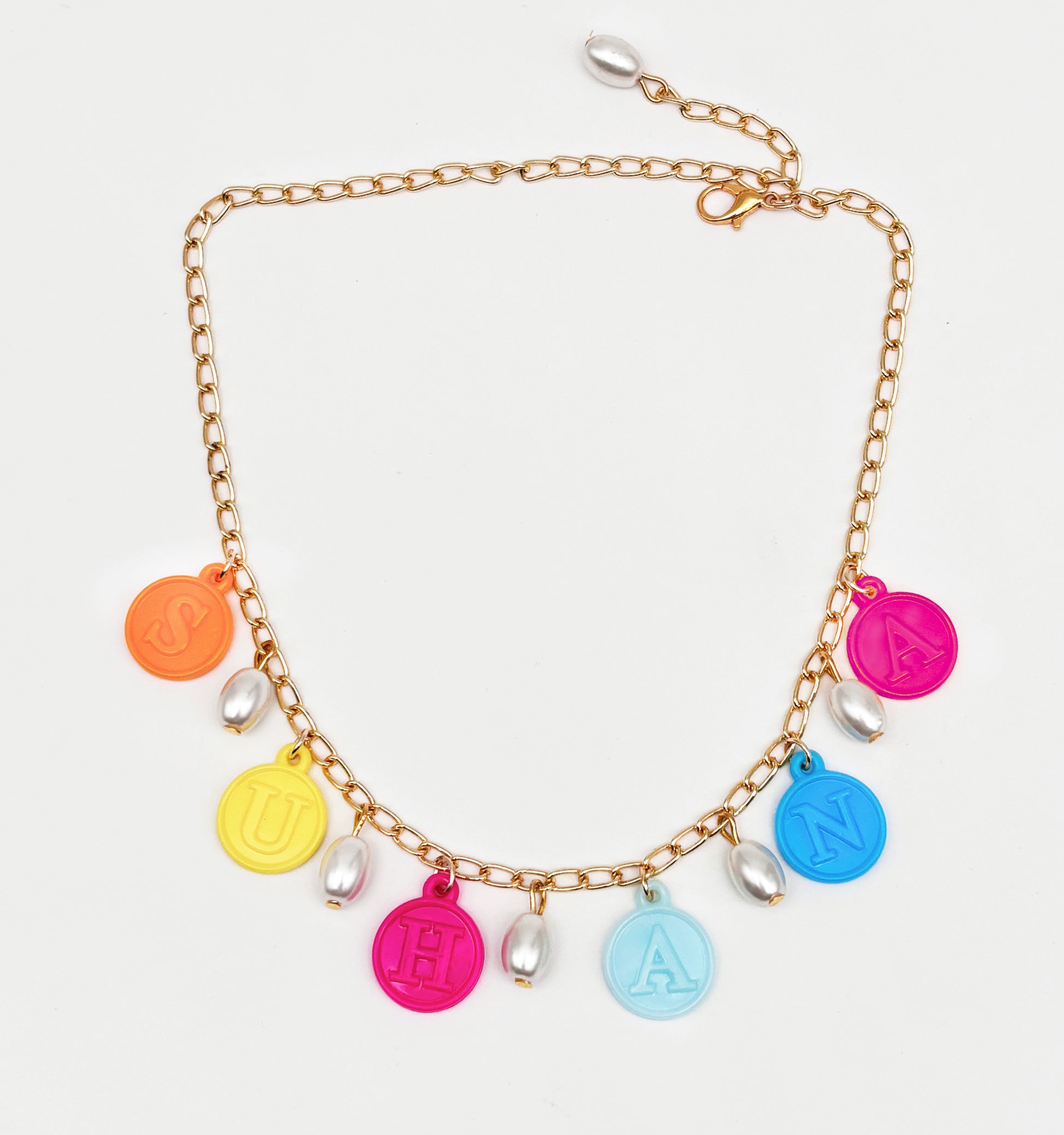 Pearl & Name Charms Detailed Necklace - Multicoloured