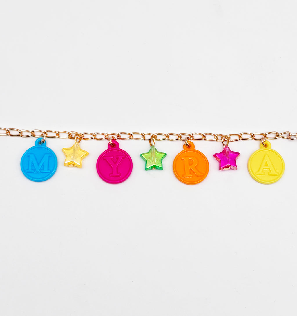 Star & Name Charms Detailed Bracelet- Multicoloured
