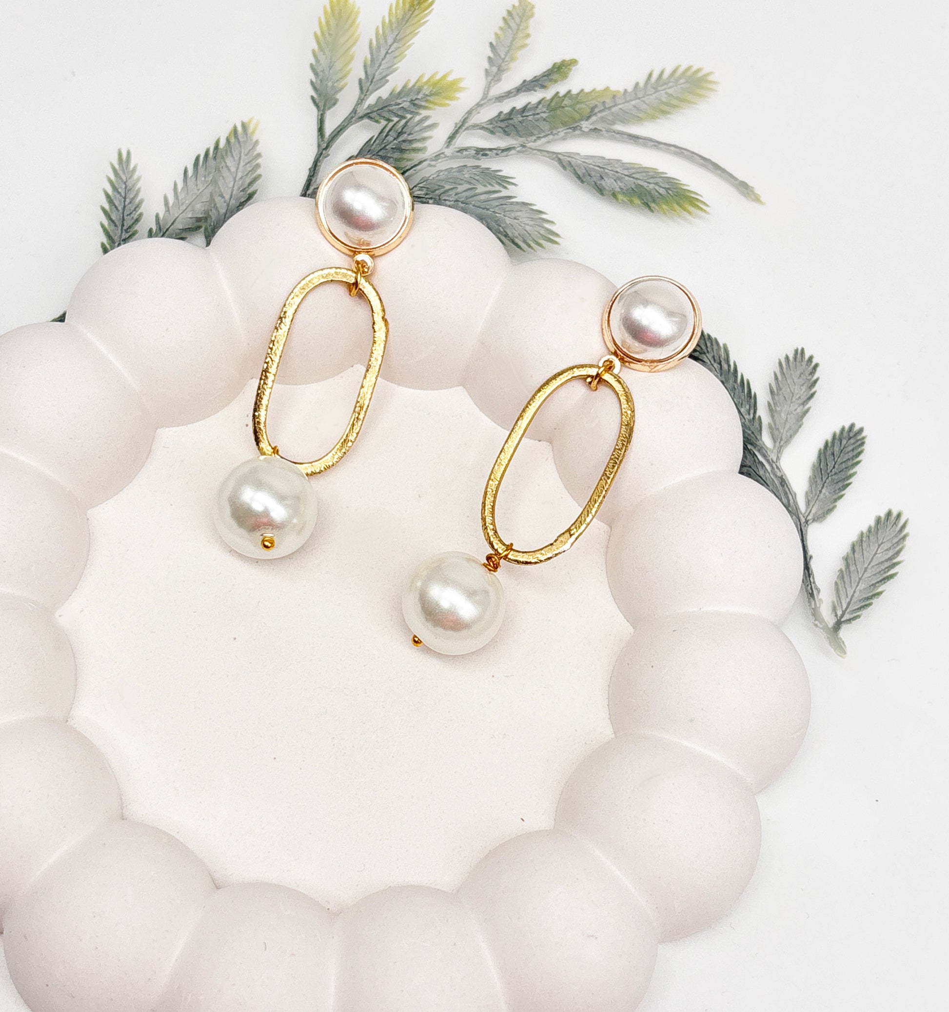 Glow Pearl Drop Brass Earrings