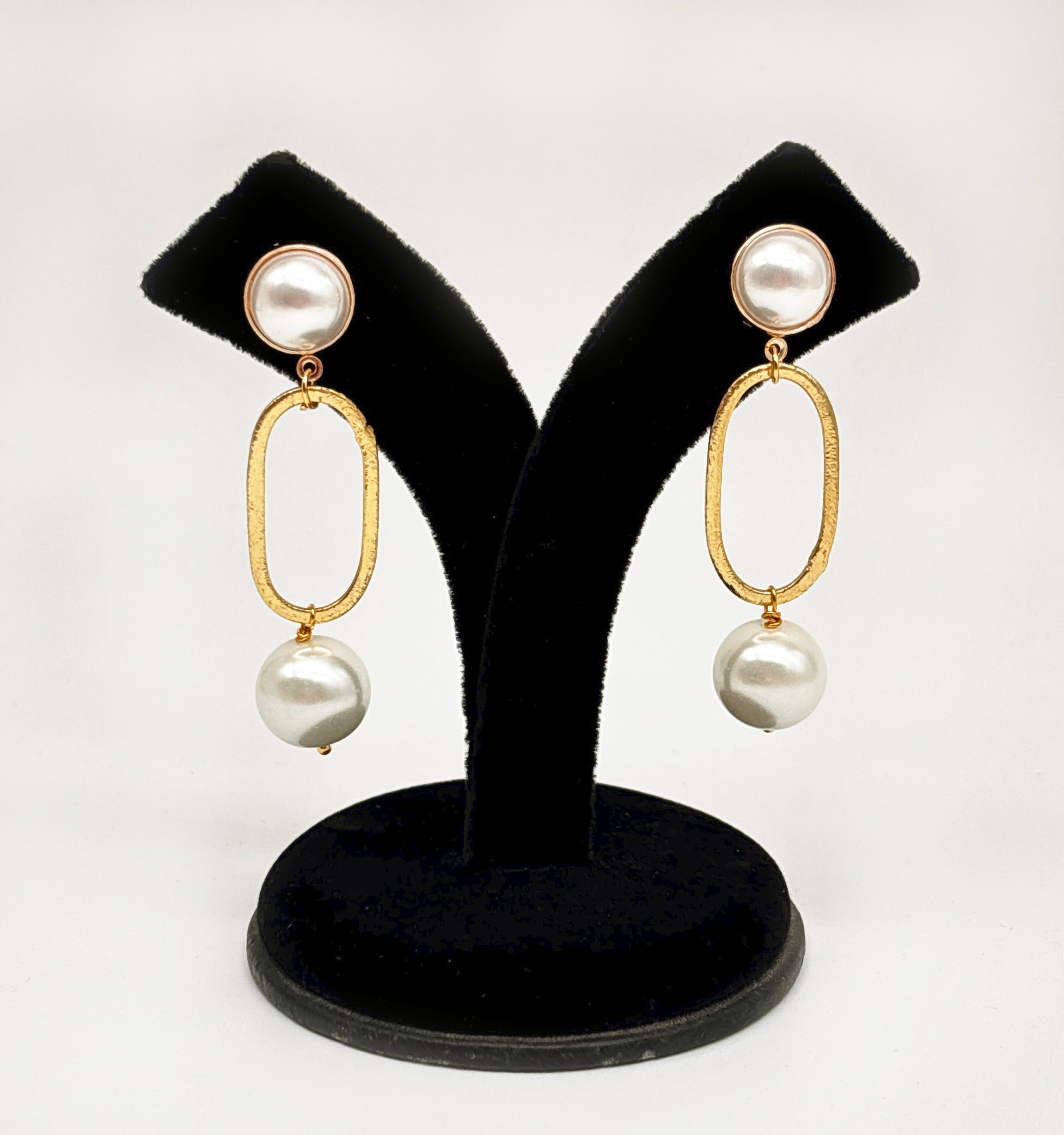 Image of Glow Pearl Drop Brass Earrings