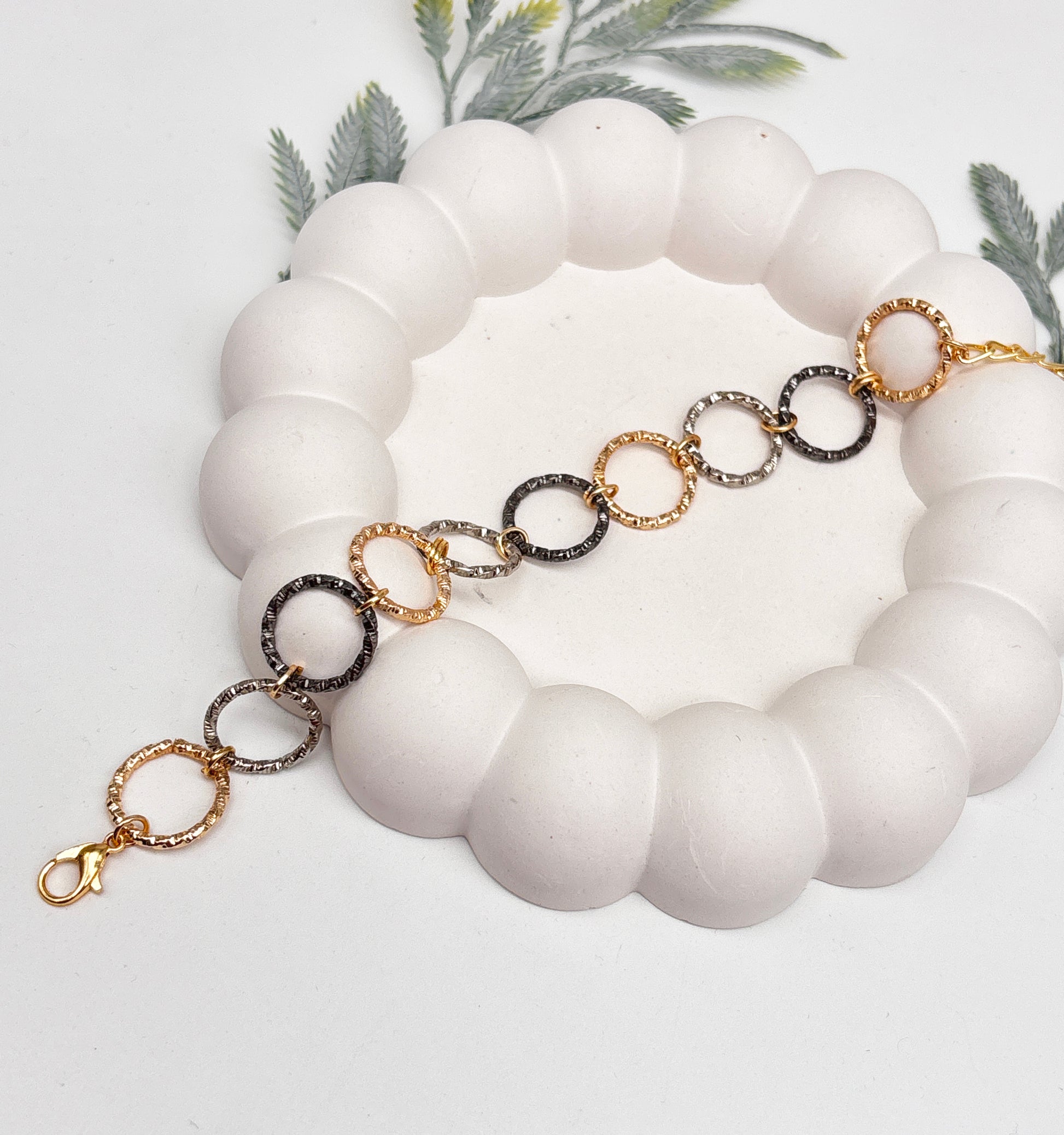 Judith Interlinked Ring Bracelet - Gold, Silver & Dark Tones