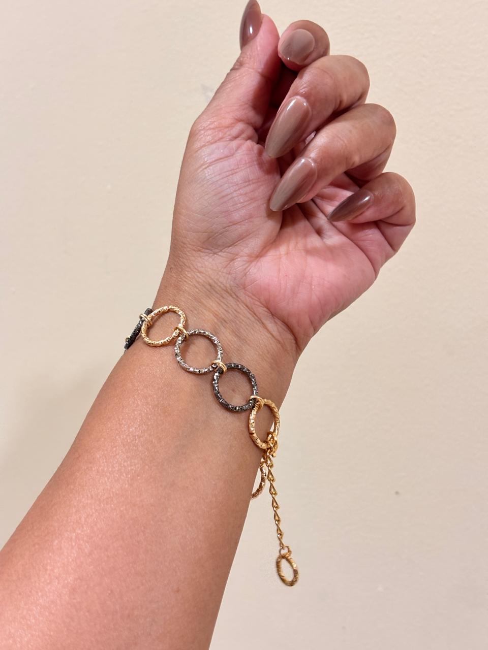 Judith Interlinked Ring Bracelet - Gold, Silver & Dark Tones